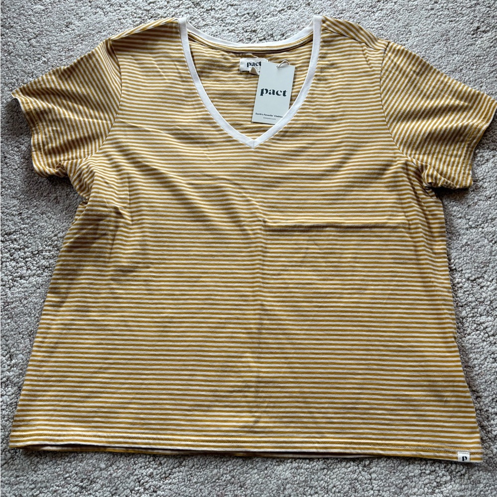 Pact Organic Cotton Mustard and White Striped Tee